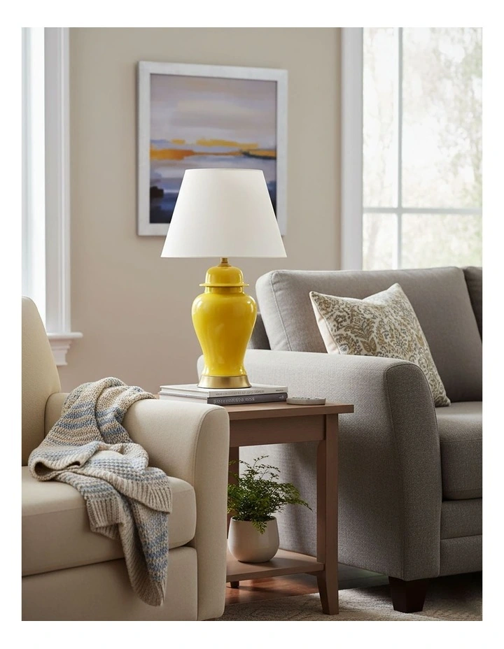 SOGA Yellow Oval Ceramic Table Lamp with Gold Base image 2