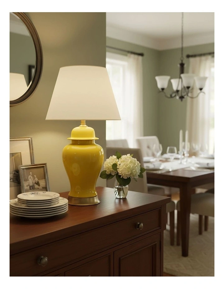 SOGA Yellow Oval Ceramic Table Lamp with Gold Base image 4