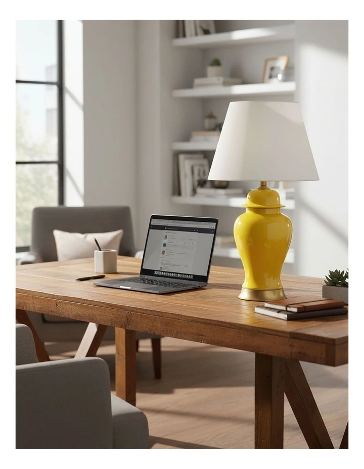 SOGA Yellow Oval Ceramic Table Lamp with Gold Base image 5