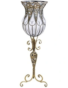 SOGA 85cm European Clear Glass Floor Home Decor Flower Vase with Tall Metal Stand