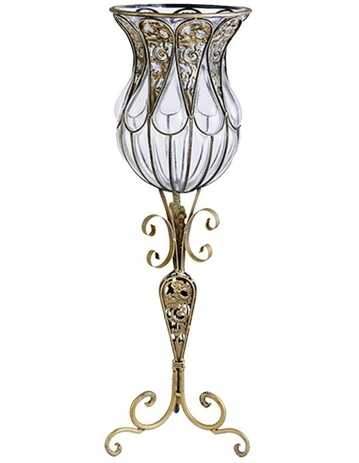 SOGA 85cm European Clear Glass Floor Home Decor Flower Vase with Tall Metal Stand image 1