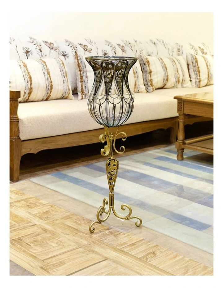SOGA 85cm European Clear Glass Floor Home Decor Flower Vase with Tall Metal Stand image 2