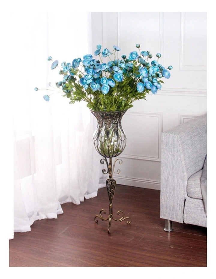 SOGA 85cm European Clear Glass Floor Home Decor Flower Vase with Tall Metal Stand image 3