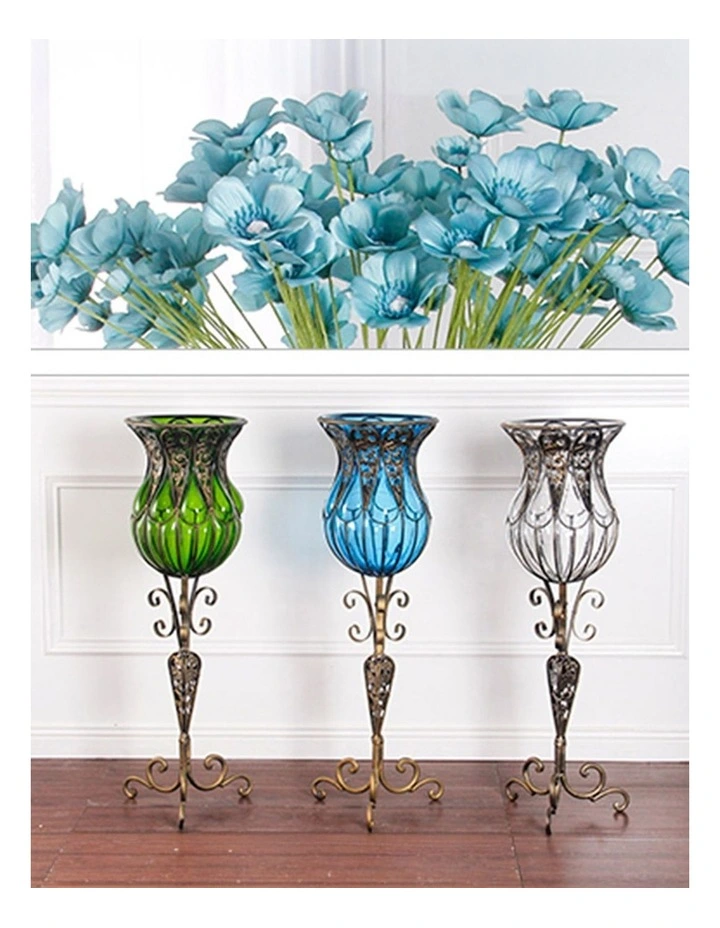 SOGA 85cm European Clear Glass Floor Home Decor Flower Vase with Tall Metal Stand image 4