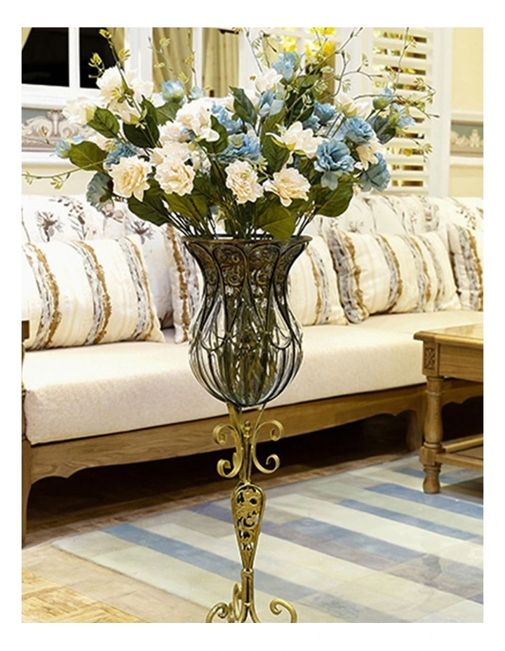 SOGA 85cm European Clear Glass Floor Home Decor Flower Vase with Tall Metal Stand image 5