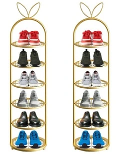 SOGA 2X 6 Tier Bunny Ear Gold Metal Shoe Rack