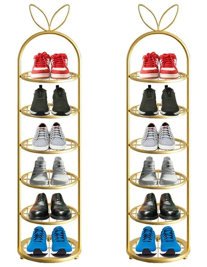 SOGA 2X 6 Tier Bunny Ear Gold Metal Shoe Rack image 1