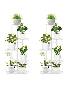 SOGA 2X 5 Tier 6 Pot White Plant Rack