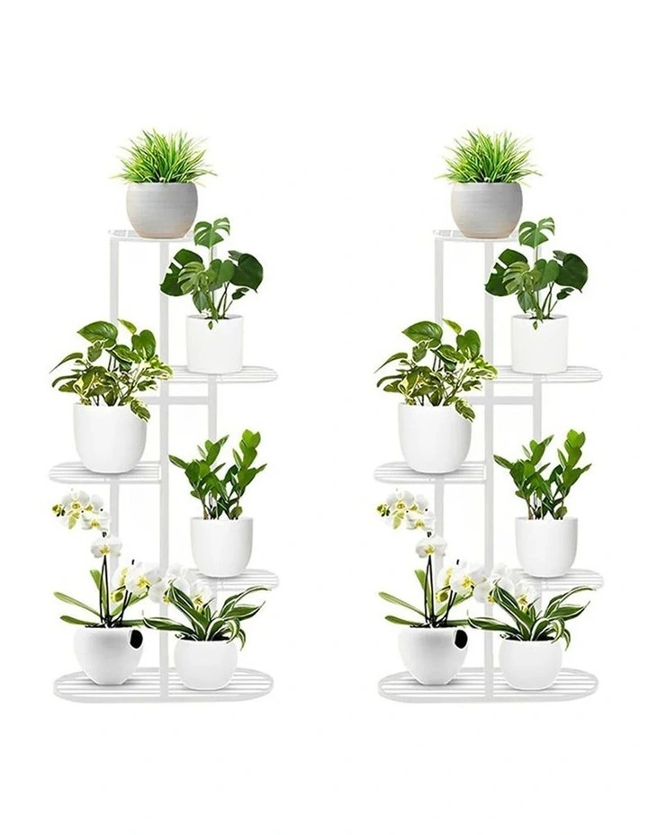 SOGA 2X 5 Tier 6 Pot White Plant Rack image 1