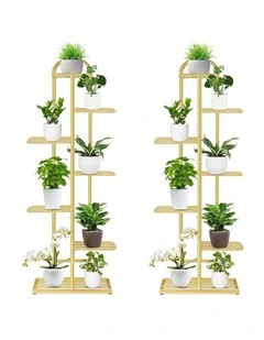 SOGA 2X 7 Tier 8 Pots Gold Metal Plant Stand Flowerpot Display Shelf Rack Indoor Home Office Decor