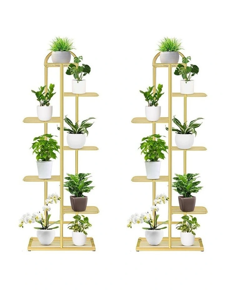 SOGA 2X 7 Tier 8 Pots Gold Metal Plant Stand Flowerpot Display Shelf Rack Indoor Home Office Decor image 1