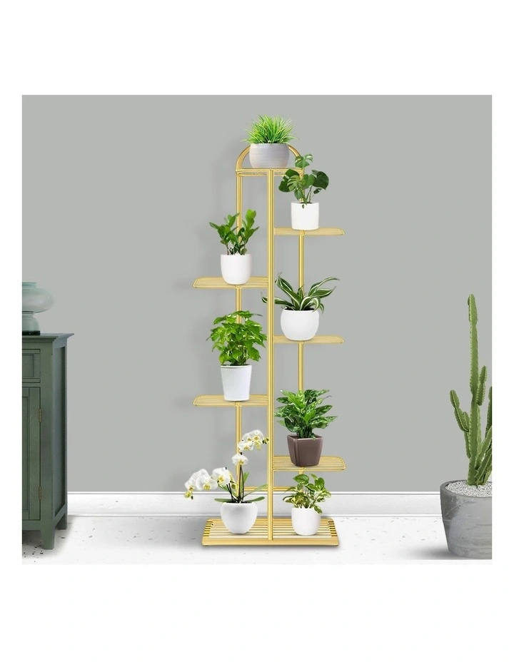 SOGA 2X 7 Tier 8 Pots Gold Metal Plant Stand Flowerpot Display Shelf Rack Indoor Home Office Decor image 3