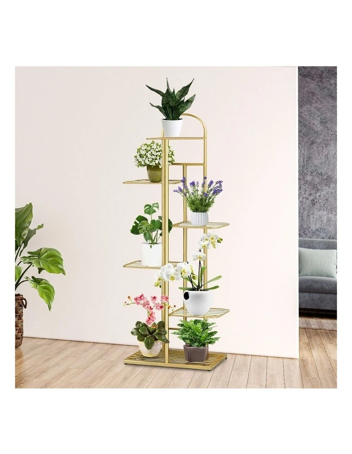 SOGA 2X 7 Tier 8 Pots Gold Metal Plant Stand Flowerpot Display Shelf Rack Indoor Home Office Decor image 4