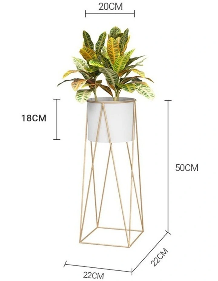 SOGA 2X 50cm Gold Metal Plant Stand with White Flower Pot Holder Corner Shelving Rack Indoor Display image 2