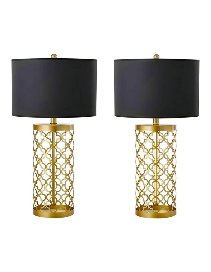 SOGA 2 Pack Gold Hollow Metal Table Lamps with Dark Shades image 1