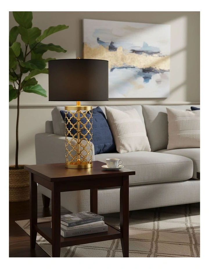 SOGA 2 Pack Gold Hollow Metal Table Lamps with Dark Shades image 2