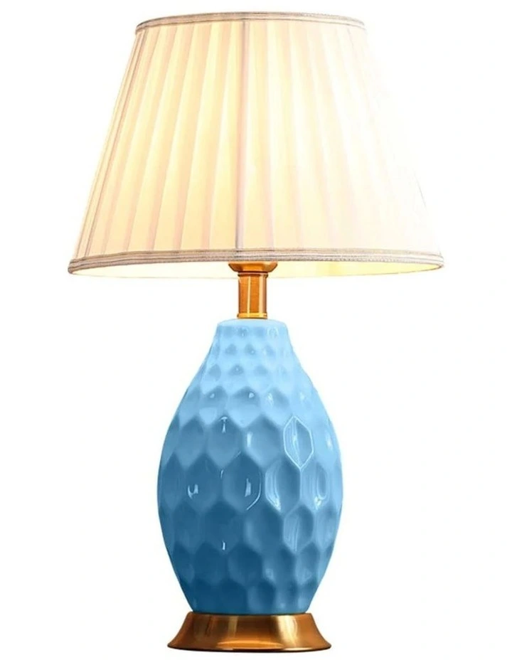 SOGA Blue Textured Ceramic Table Lamp with Gold Base image 1