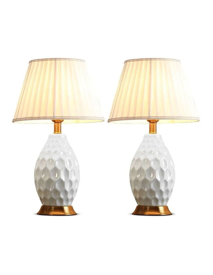 SOGA 2 Pack White Textured Ceramic Table Lamps with Gold Bases image 1
