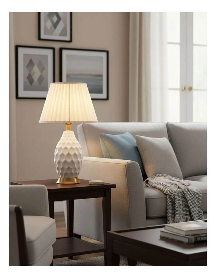 SOGA 2 Pack White Textured Ceramic Table Lamps with Gold Bases image 2