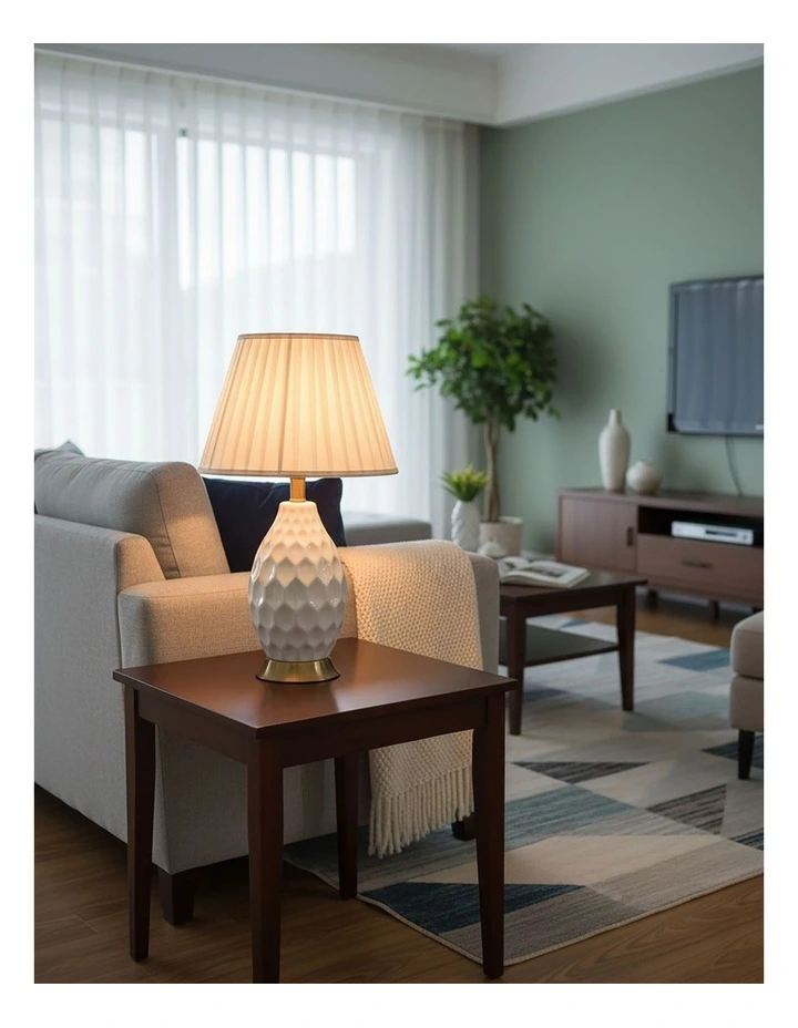 SOGA 2 Pack White Textured Ceramic Table Lamps with Gold Bases image 3
