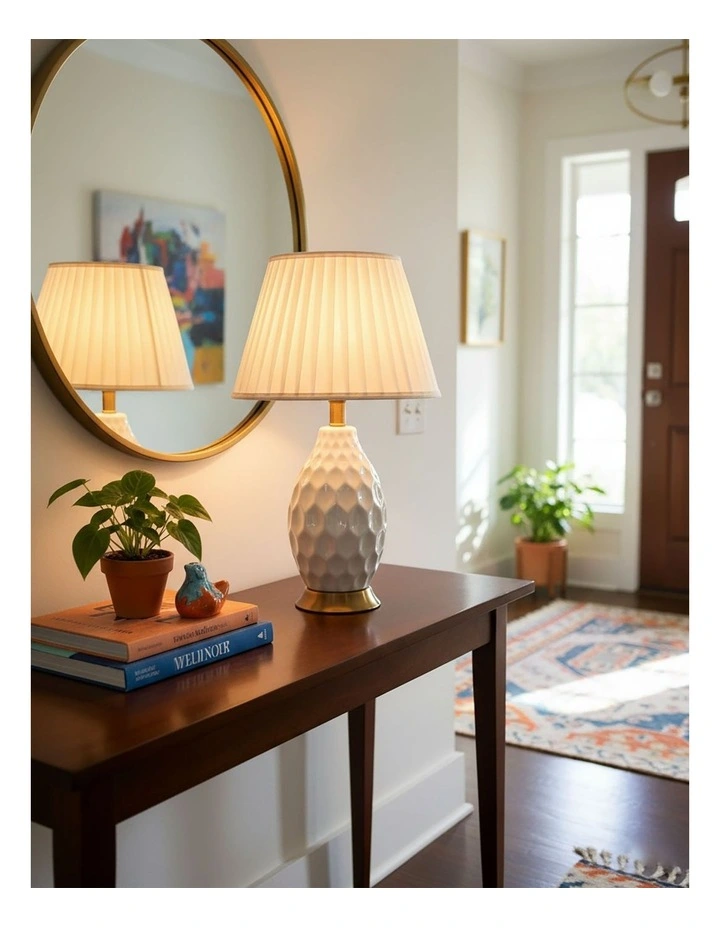 SOGA 2 Pack White Textured Ceramic Table Lamps with Gold Bases image 5