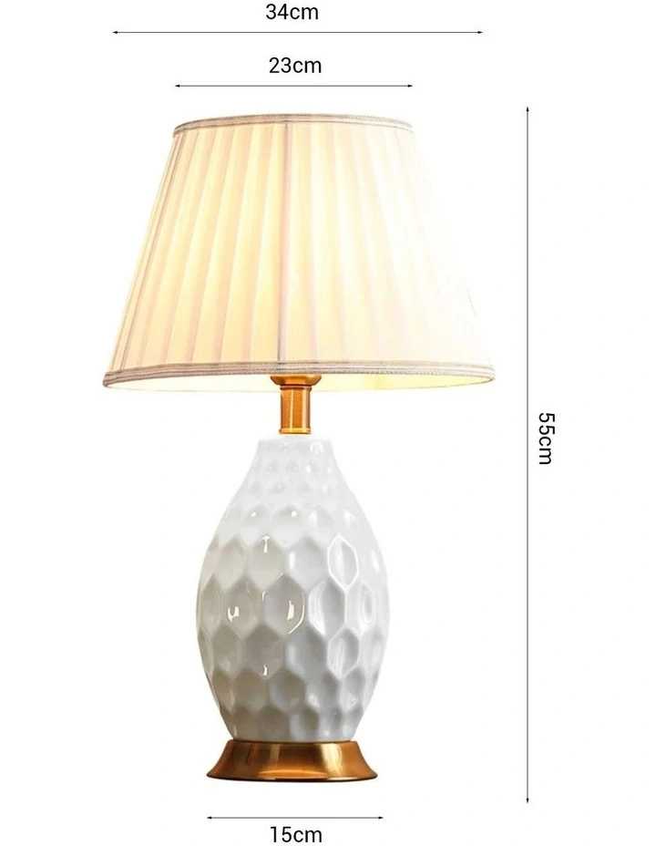 SOGA 2 Pack White Textured Ceramic Table Lamps with Gold Bases image 6