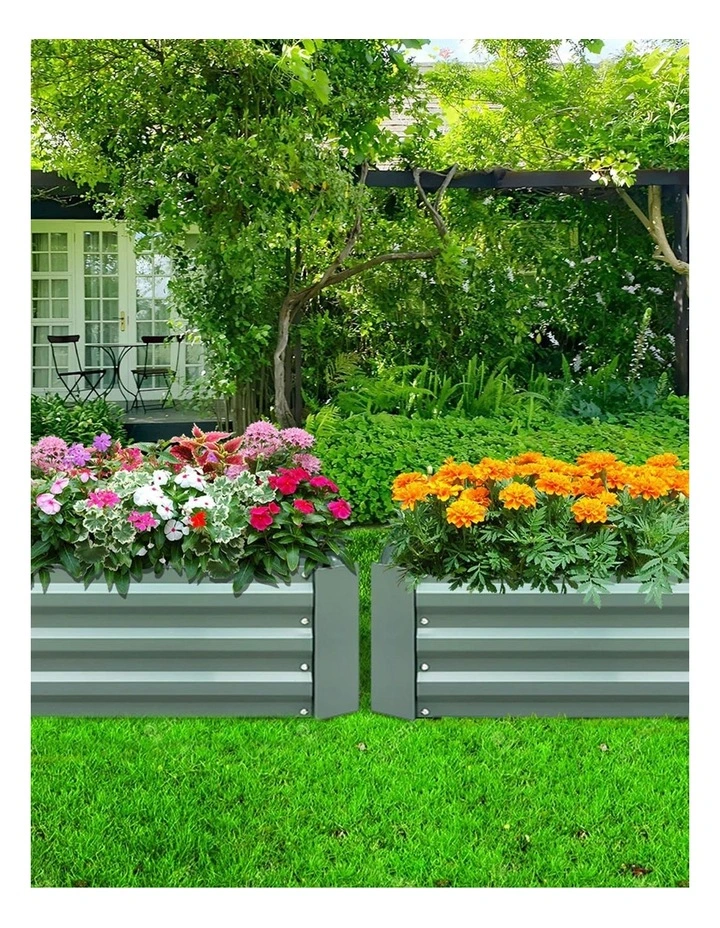 SOGA 90cm Rectangle Galvanised Raised Garden Bed Vegetable Herb Flower Outdoor Planter Box image 5