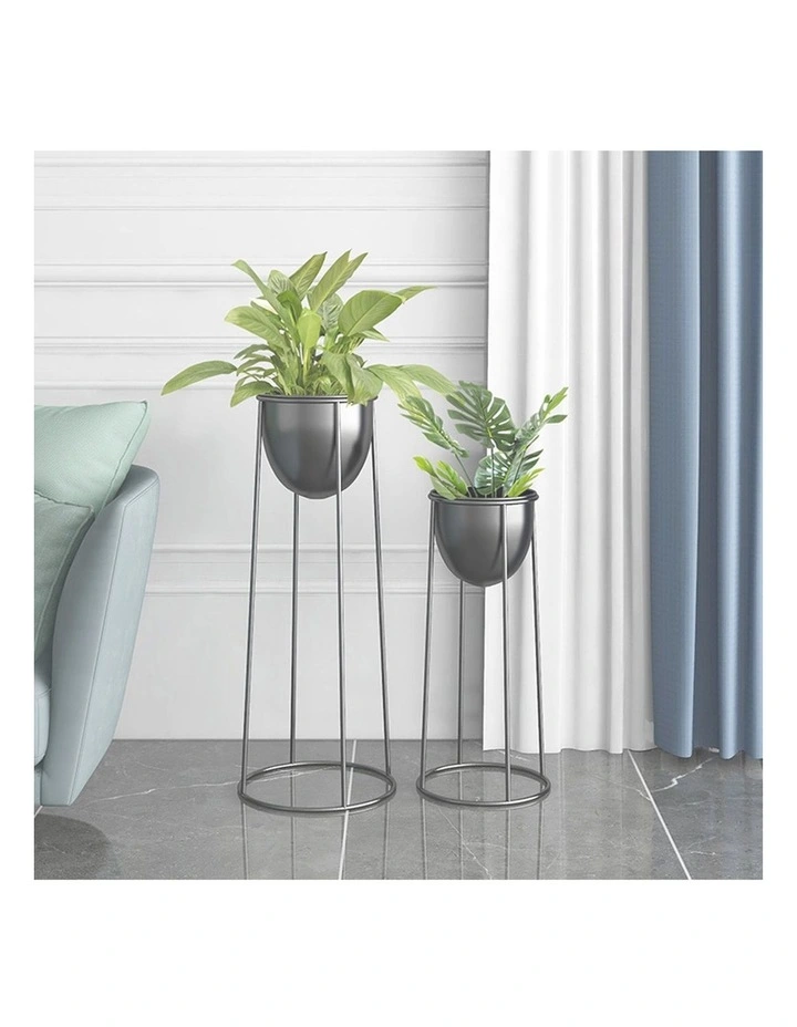 SOGA 2X 50cm Round Wire Metal Flower Pot Stand with Black Flowerpot Holder Rack Display image 3