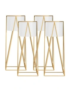 SOGA 4X 50cm Gold Metal Plant Stand with White Flower Pot Holder Corner Shelving Rack Indoor Display