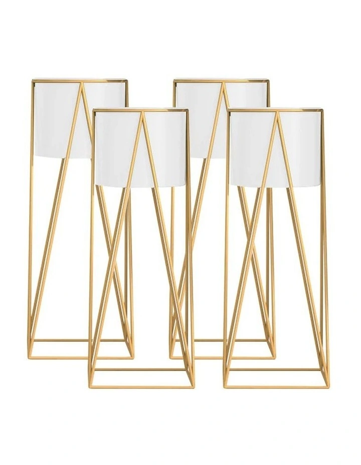 SOGA 4X 50cm Gold Metal Plant Stand with White Flower Pot Holder Corner Shelving Rack Indoor Display image 1