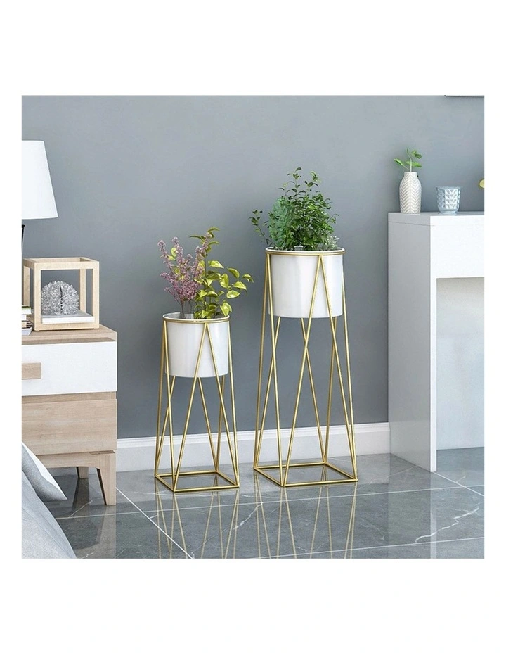 SOGA 4X 50cm Gold Metal Plant Stand with White Flower Pot Holder Corner Shelving Rack Indoor Display image 2