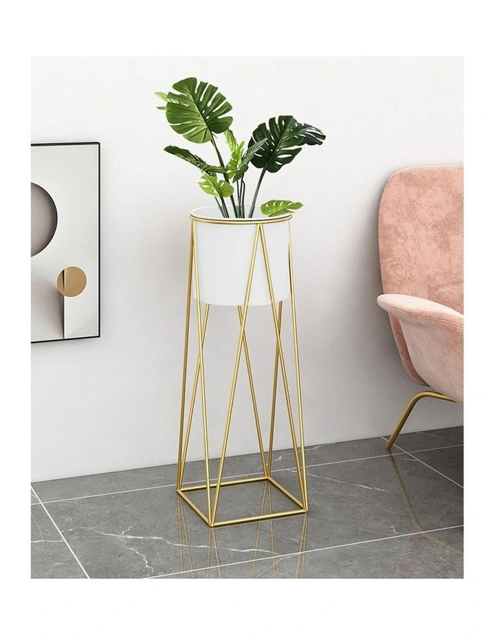 SOGA 4X 50cm Gold Metal Plant Stand with White Flower Pot Holder Corner Shelving Rack Indoor Display image 4