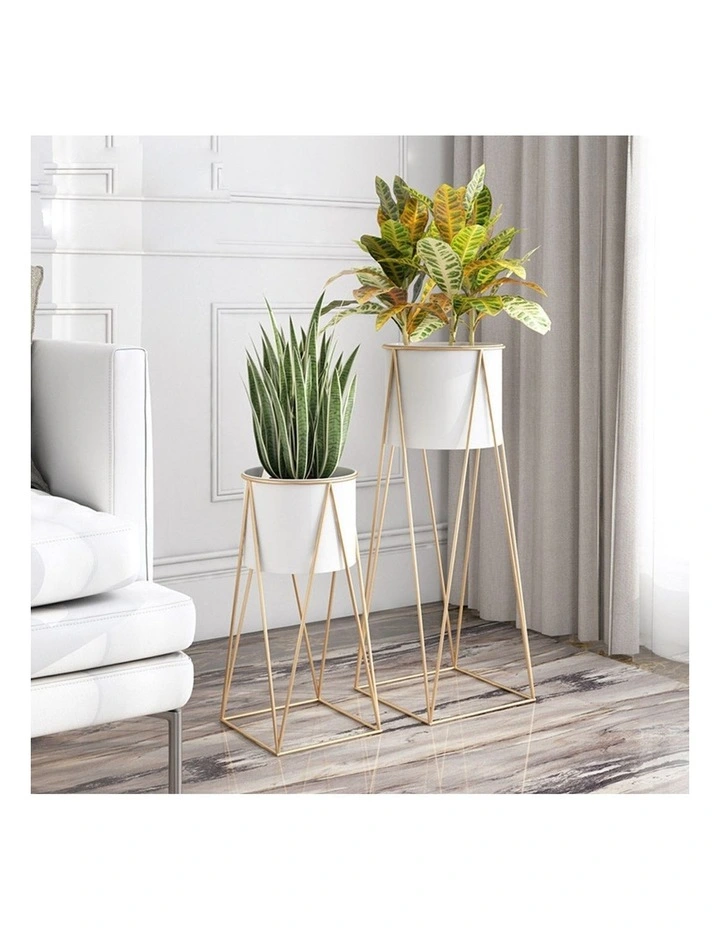 SOGA 4X 50cm Gold Metal Plant Stand with White Flower Pot Holder Corner Shelving Rack Indoor Display image 5