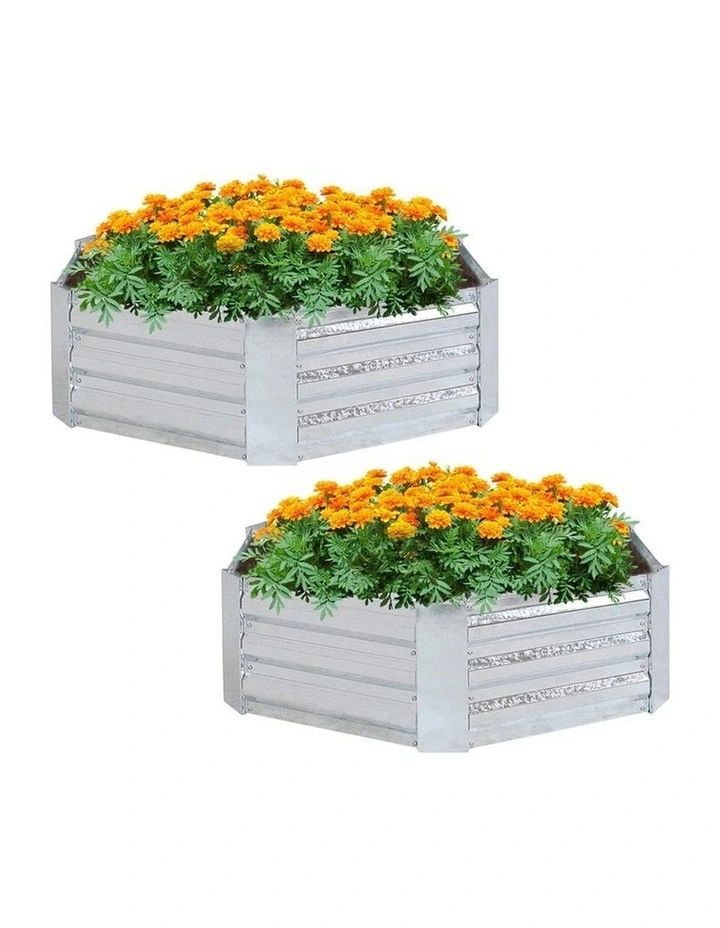 SOGA 2X 60cm Hexagon Shape Galvanised Raised Garden Bed Vegetable Herb Flower Outdoor Planter Box image 1