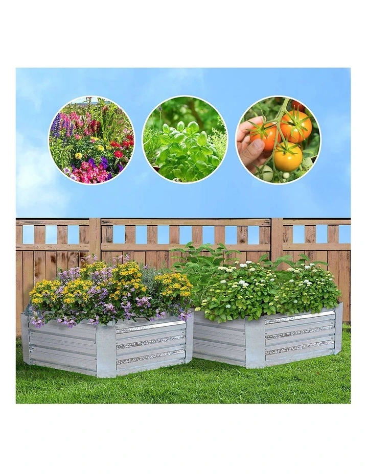 SOGA 2X 60cm Hexagon Shape Galvanised Raised Garden Bed Vegetable Herb Flower Outdoor Planter Box image 3
