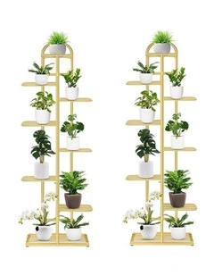 SOGA 2X 8 Tier 9 Pots Gold Metal Plant Stand Flowerpot Display Shelf Rack Indoor Home Office Decor
