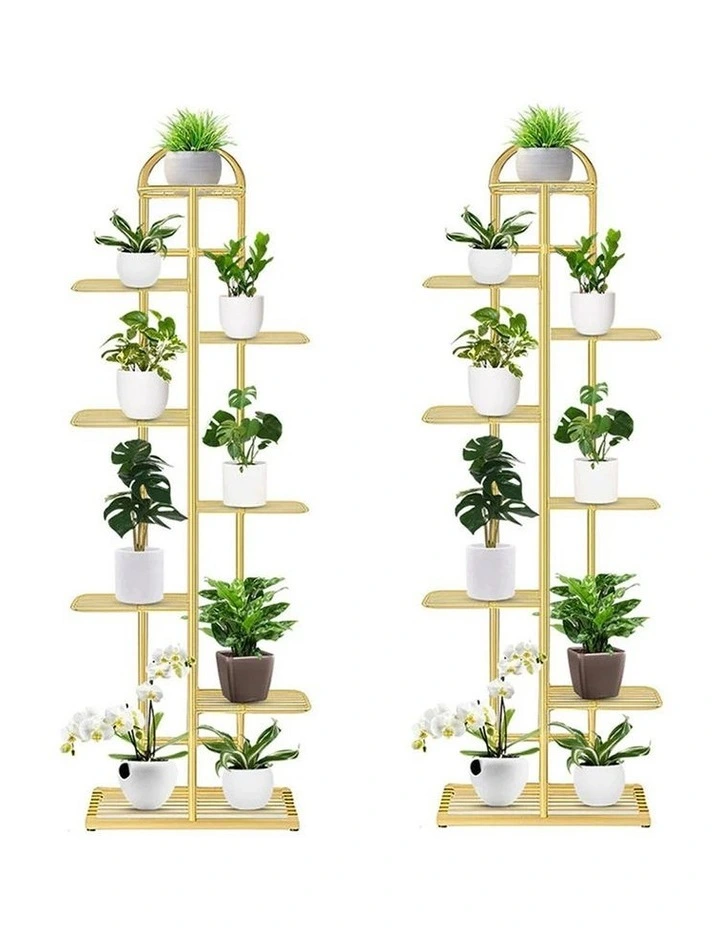 SOGA 2X 8 Tier 9 Pots Gold Metal Plant Stand Flowerpot Display Shelf Rack Indoor Home Office Decor image 1