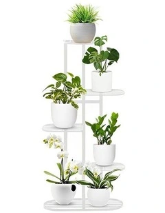 SOGA 5 Tier 6 Pots White Metal Plant Rack Flowerpot Storage Display Stand Holder Home Garden Decor