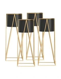 SOGA 4X 50cm Gold Metal Plant Stand with Black Flower Pot Holder Corner Shelving Rack Indoor Display