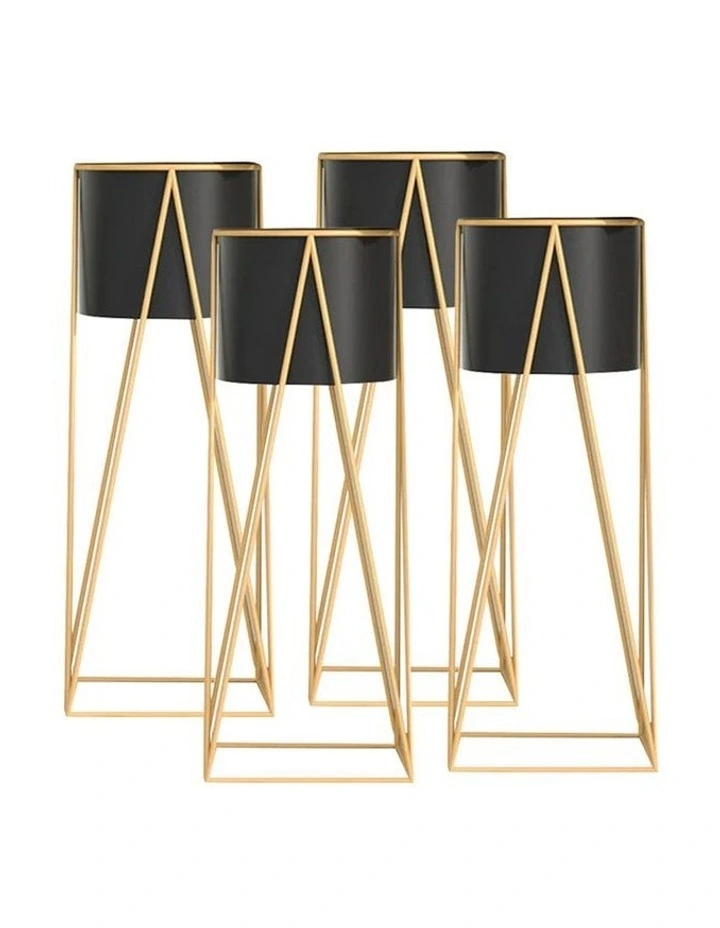 SOGA 4X 50cm Gold Metal Plant Stand with Black Flower Pot Holder Corner Shelving Rack Indoor Display image 1