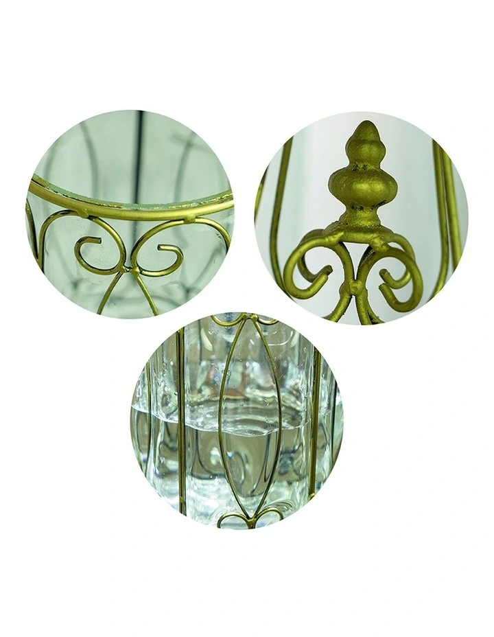 SOGA European Clear Glass Cylinder Flower Vase Solid Base with Gold Metal Pattern image 3