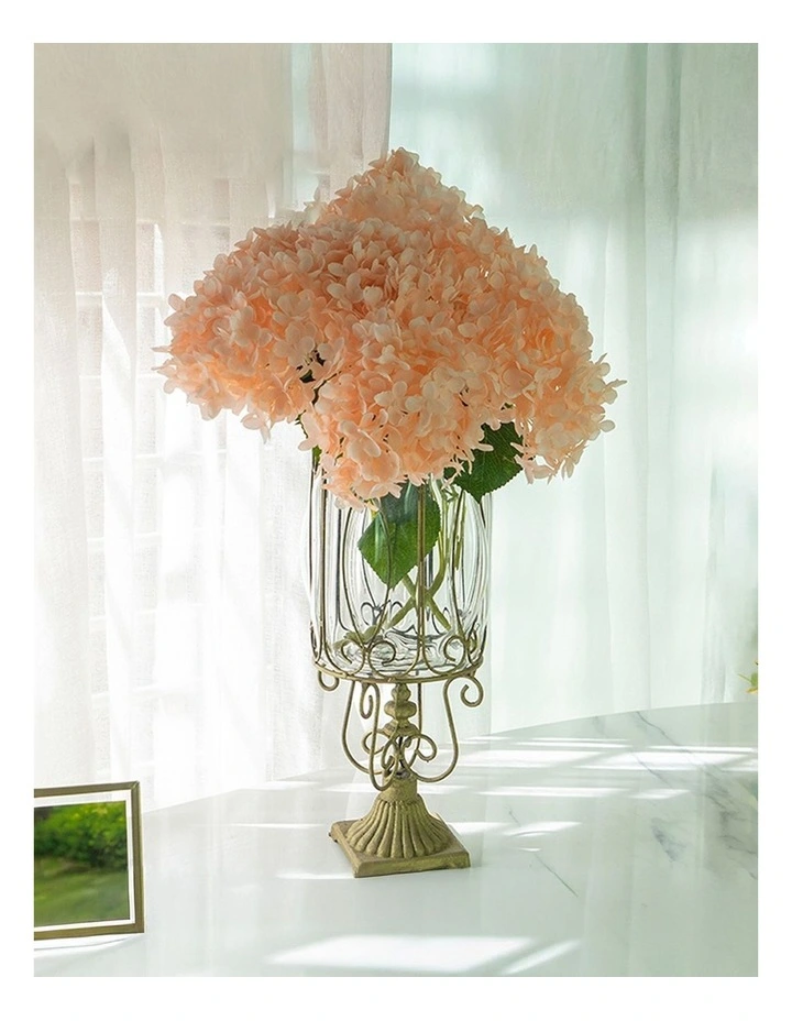 SOGA European Clear Glass Cylinder Flower Vase Solid Base with Gold Metal Pattern image 4