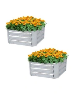 SOGA 2X 100cm Square Galvanised Raised Garden Bed Vegetable Herb Flower Outdoor Planter Box