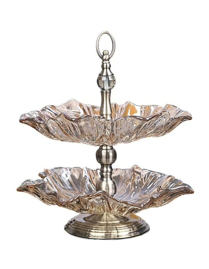 SOGA 2 Tier Bronze Crystal Glass Fruit Bowl Dessert Stand image 1