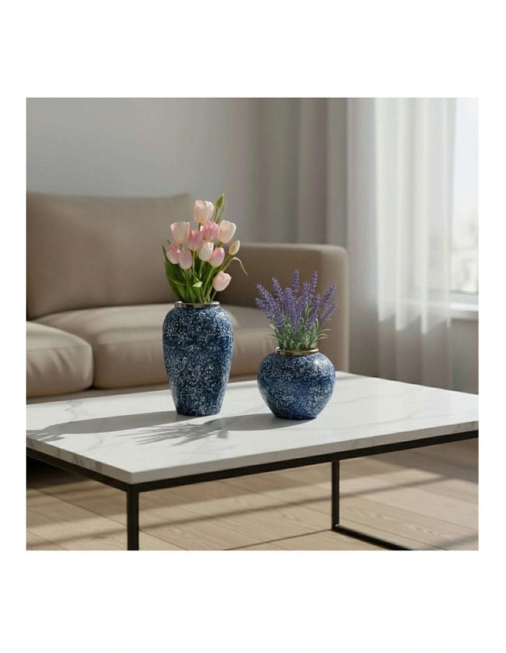 SOGA Blue & White Mini Floral Ceramic Vase Set Home Decor image 2