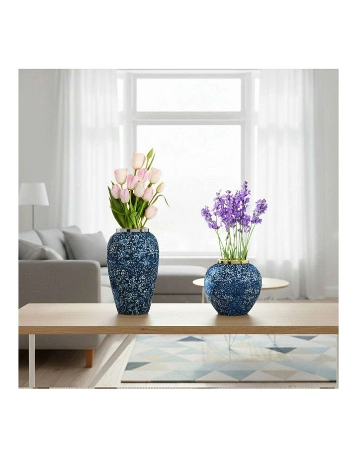 SOGA Blue & White Mini Floral Ceramic Vase Set Home Decor image 5