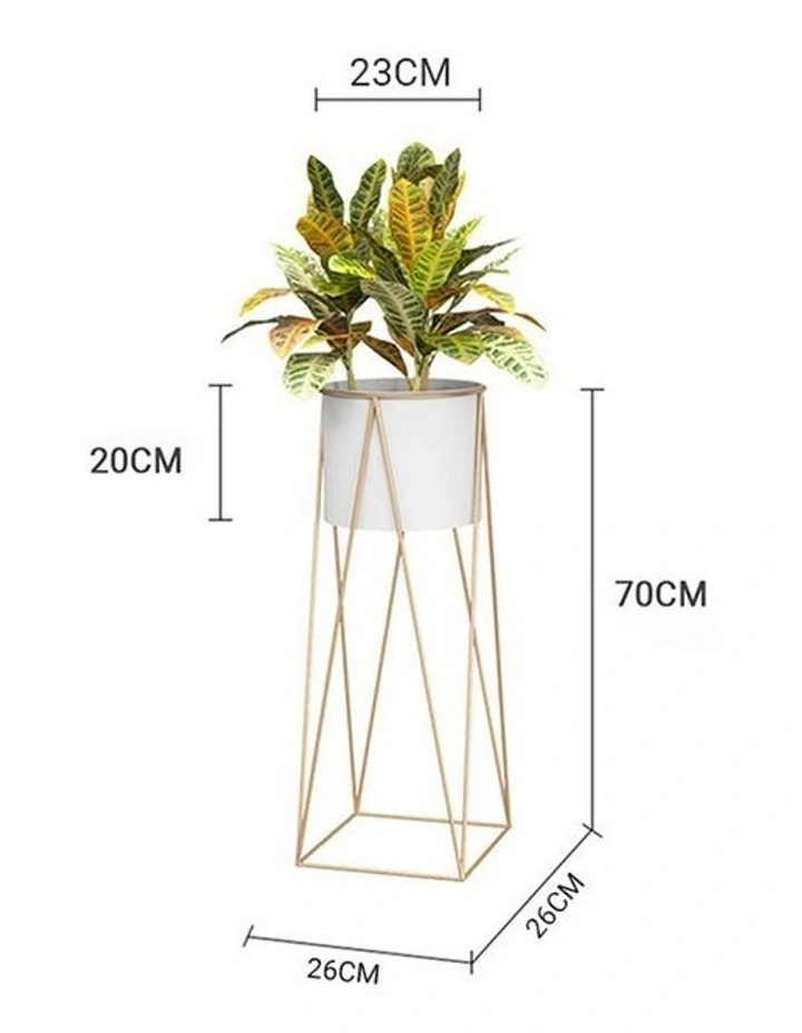 SOGA 2X 70cm Gold Metal Plant Stand with White Flower Pot Holder Corner Shelving Rack Indoor Display image 2