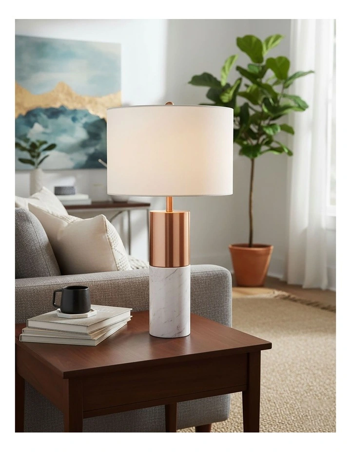 SOGA 60cm White Marble Table Lamp with Cylinder Base image 2