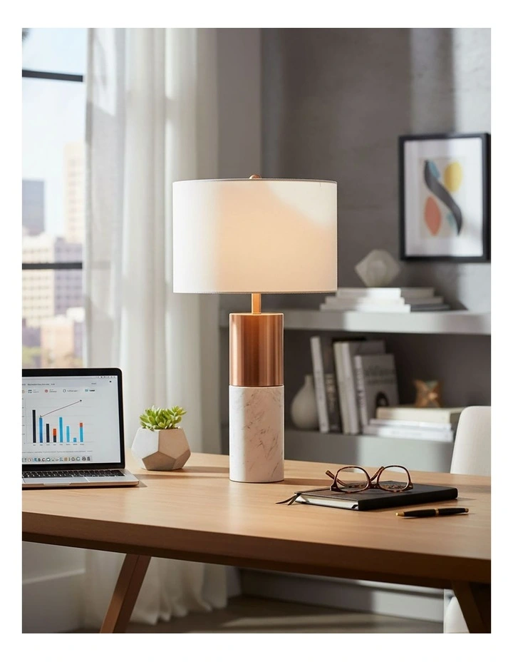 SOGA 60cm White Marble Table Lamp with Cylinder Base image 5