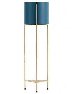 SOGA 81cm Gold 2 Tier Plant Stand Blue Pot Holder